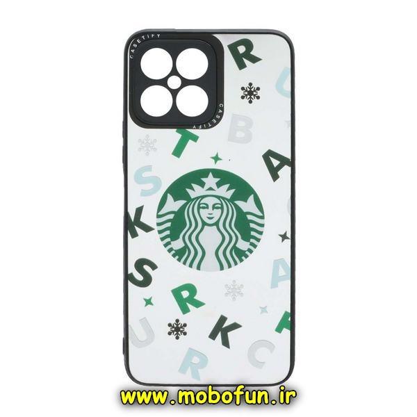 قاب گوشی Honor X8 4G آنر پشت گلس آینه ای CASETIFY طرح استارباکس مشکی کد 73